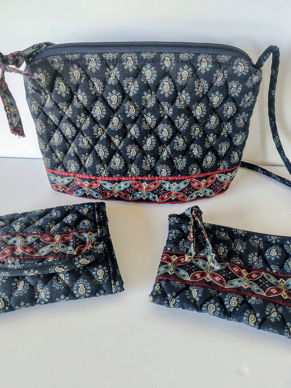 VINTAGE Vera Bradley 3-Pc Set "Classic Navy" Crossbody, Wallet & Pouch 90's